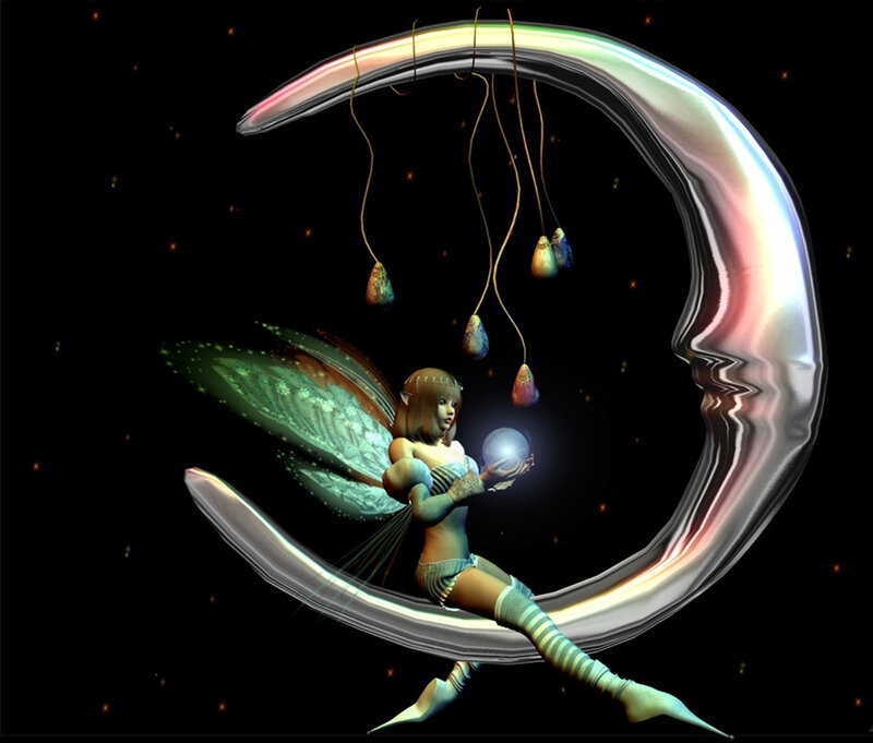 Fairy on Crescent Moon — Black