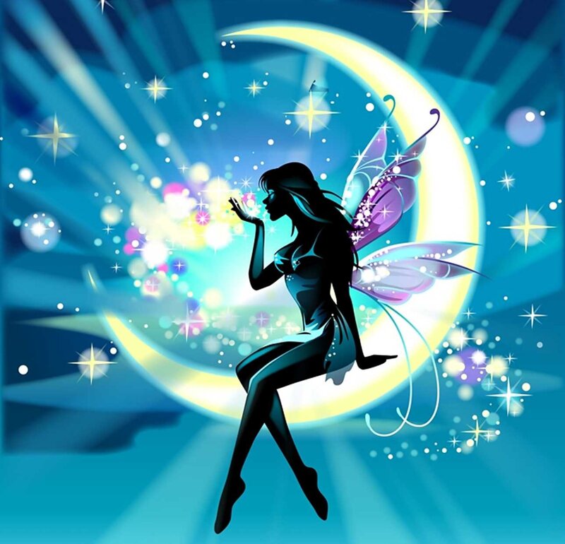 Fairy on Crescent Moon — Blue, Magical
