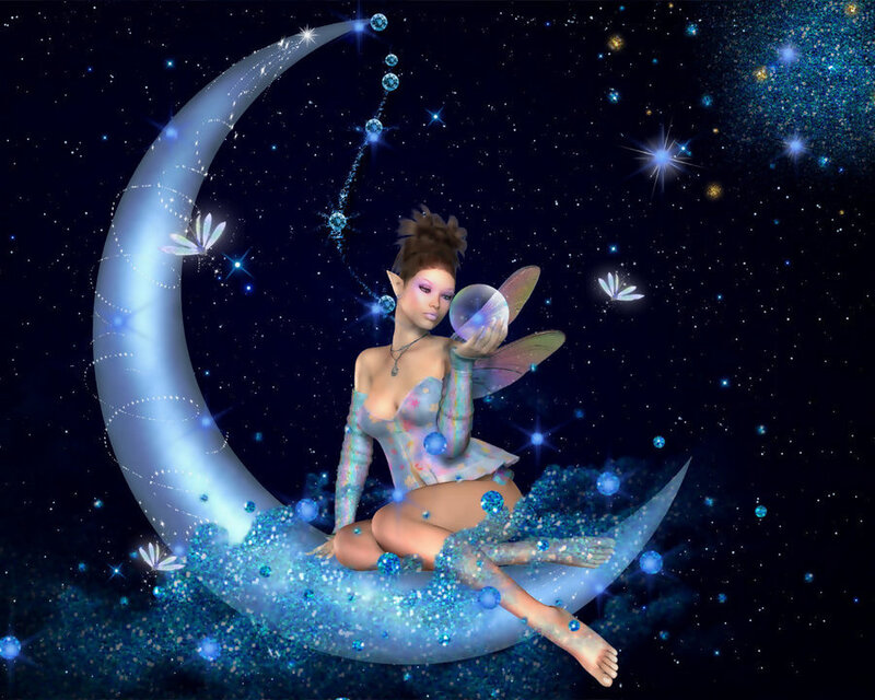 Fairy on Crescent Moon — Blue