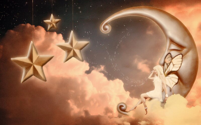 Fairy on Crescent Moon — Gold