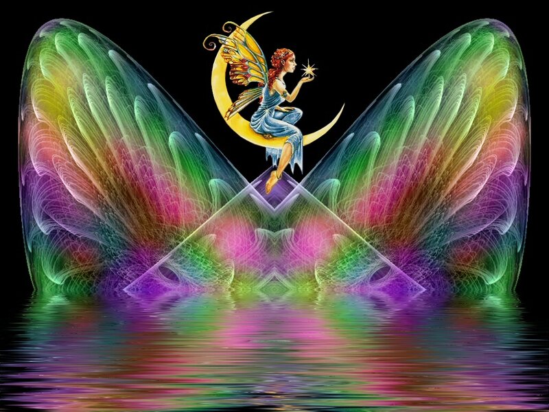 Fairy on Crescent Moon — Green