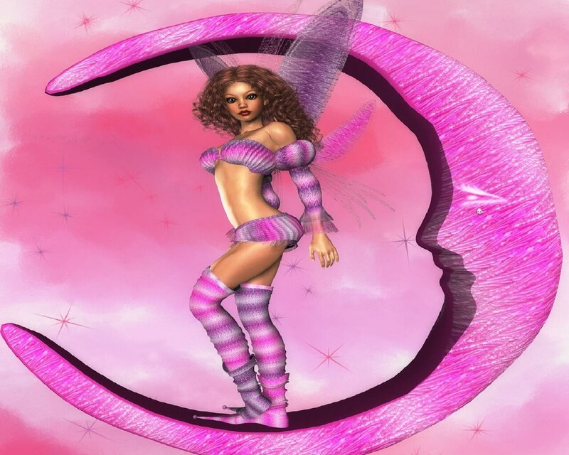 Fairy on Crescent Moon — Pink