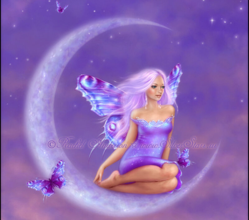 Fairy on Crescent Moon — Purple, Serene