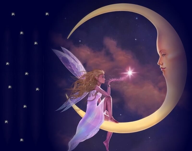 Fairy on Crescent Moon — Purple