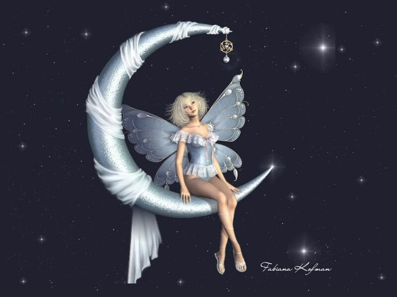 Fairy on Crescent Moon — Silver