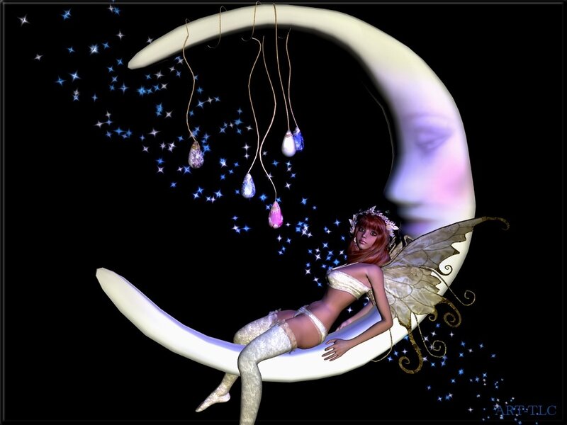 Fairy on Crescent Moon — White