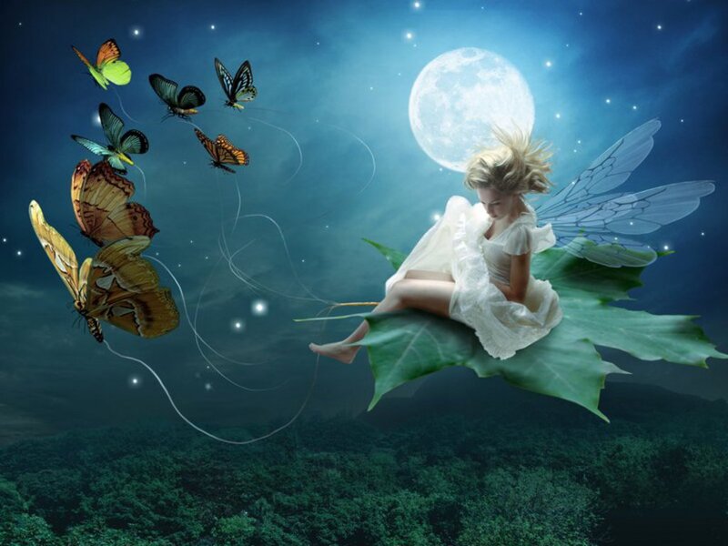 Fairy on Leaf — Blue, Serene
