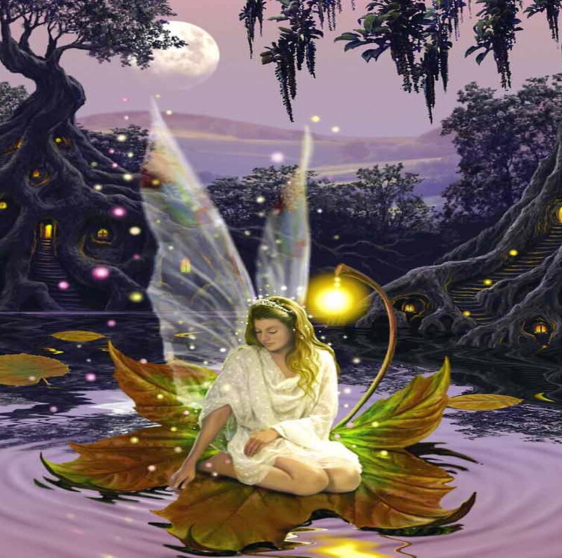 Fairy on Leaf Boat — Purple