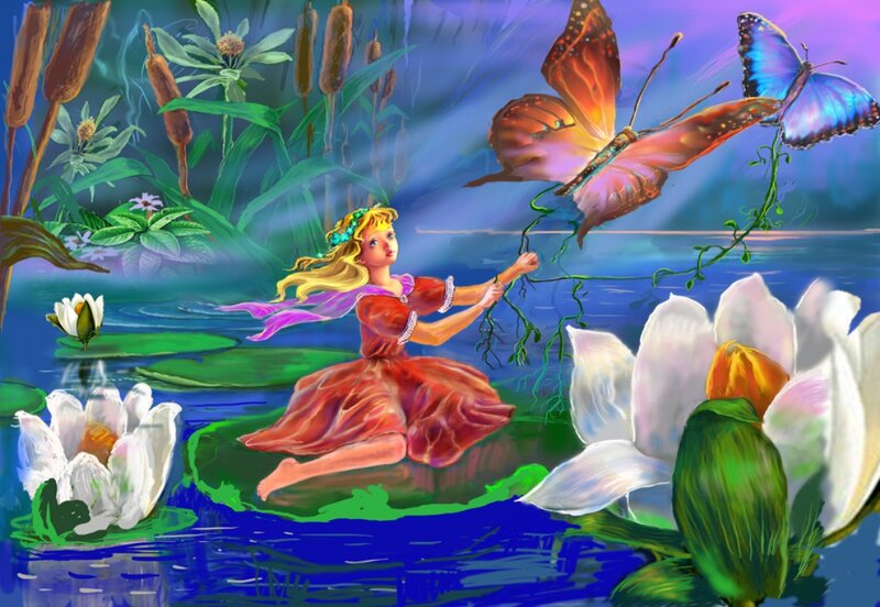 Fairy on Lily Pad — Blue, Serene