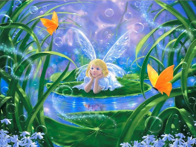 Fairy on Lily Pad — Green, Serene, Digital Art