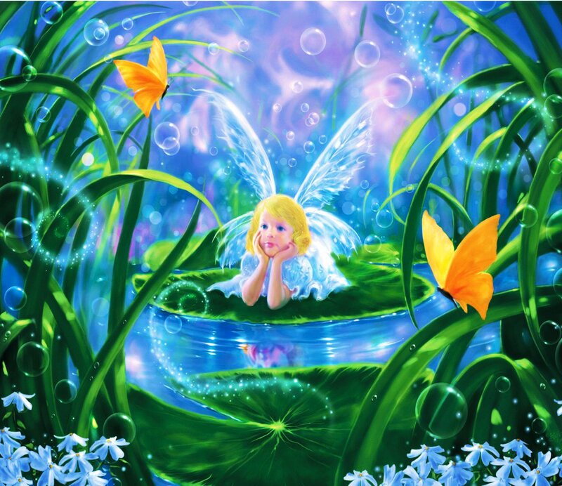 Fairy on Lily Pad — Green, Serene, Night