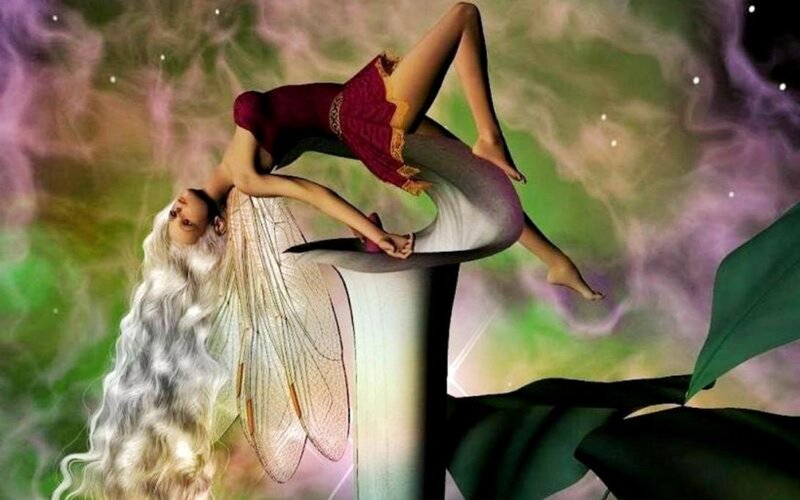 Fairy on Mushroom — Green, Dreamy, Night