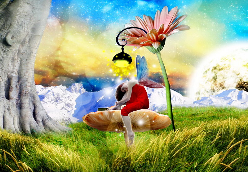 Fairy on Mushroom — Green, Fantasy