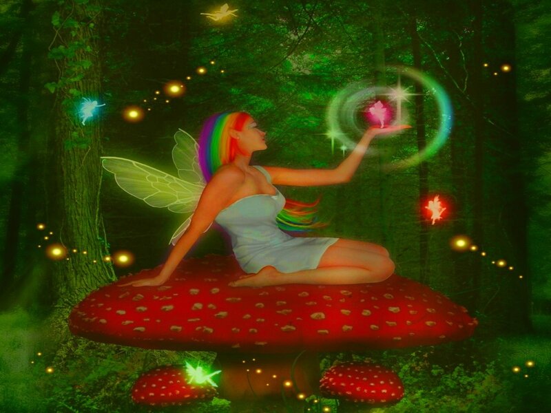 Fairy on Mushroom — Green, Magical