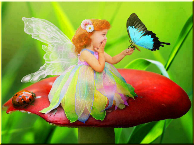 Fairy on Mushroom — Green, Whimsical
