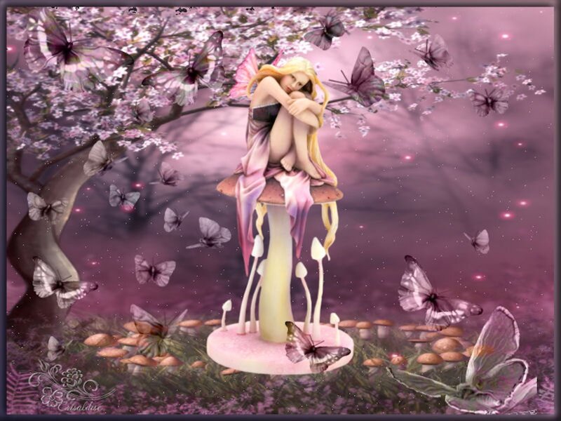 Fairy on Mushroom — Purple, Dreamy, Spring