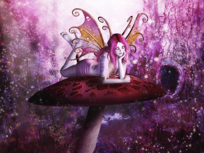 Fairy on Mushroom — Purple, Dreamy