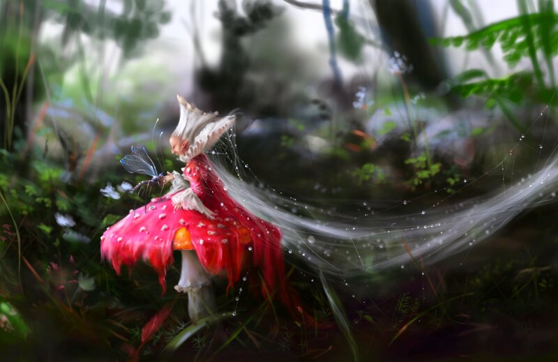 Fairy on Mushroom — Red