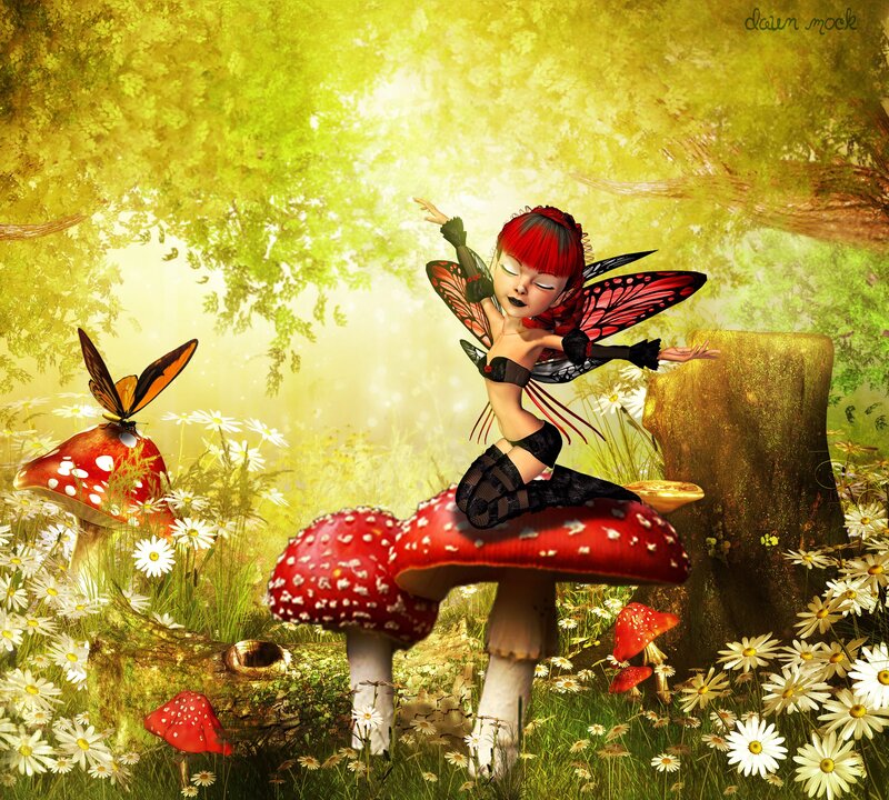 Fairy on Mushroom — Red, Whimsical