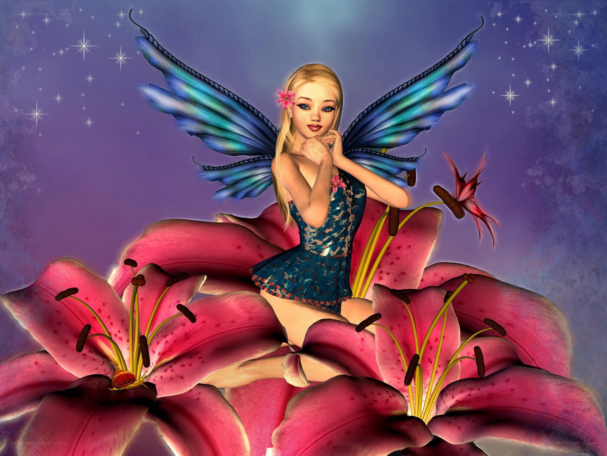 fairy on pink lilies