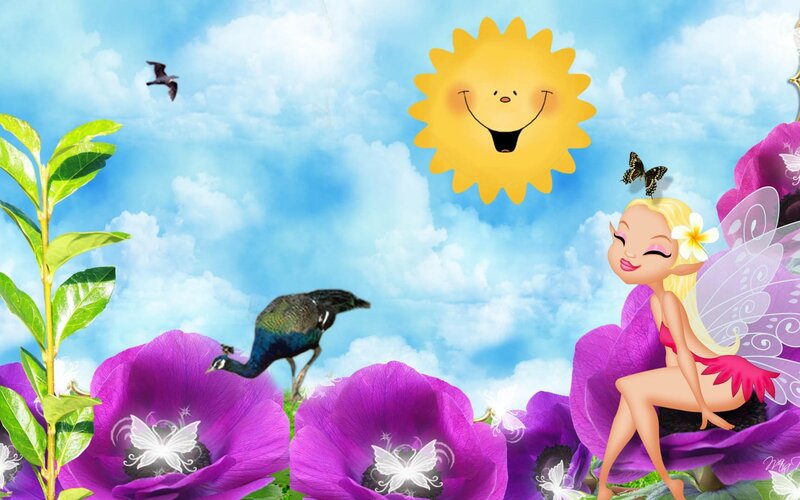 Fairy on Purple Flower — Cheerful, Afternoon