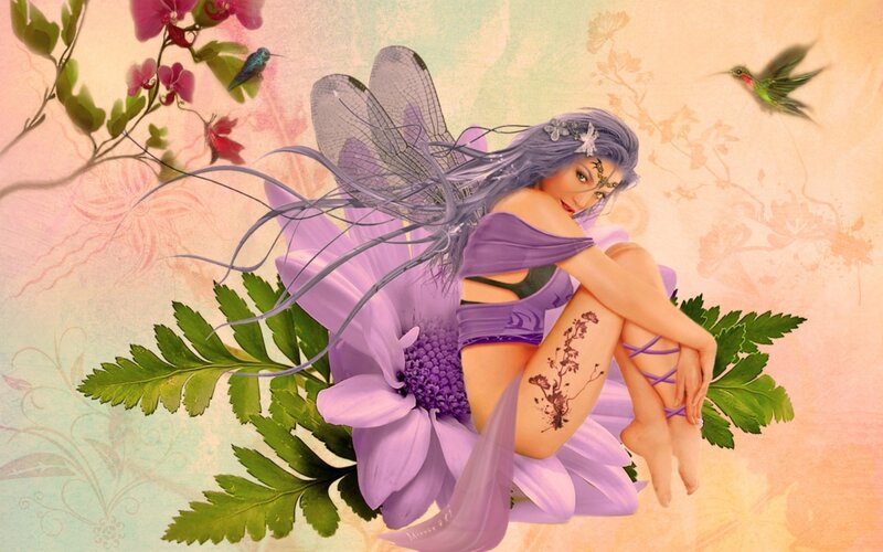 Fairy on Purple Flower — Serene