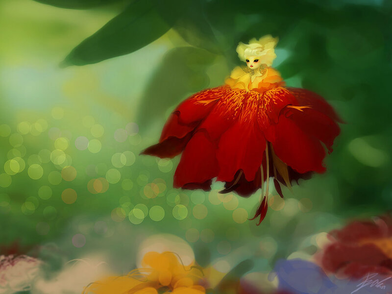 Fairy on Red Flower
