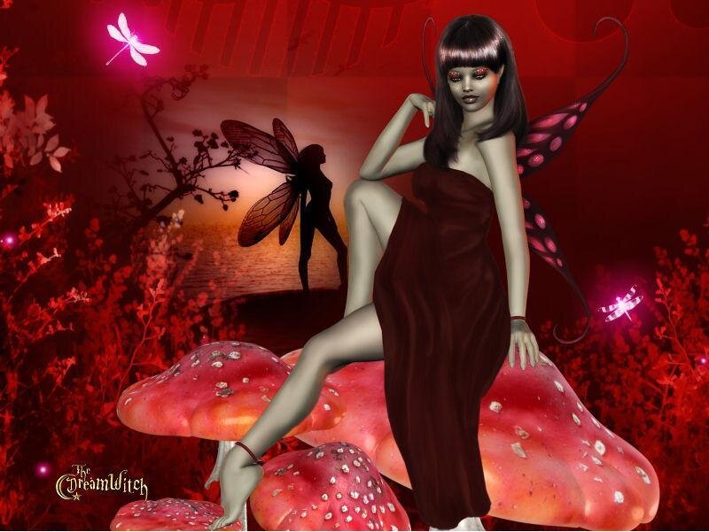 fairy on red mushrooms