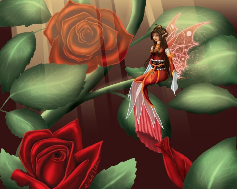Fairy on Rose Bush