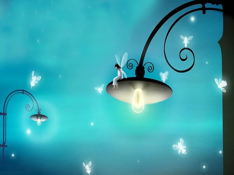 Fairy on Street Lamp — Blue, Serene
