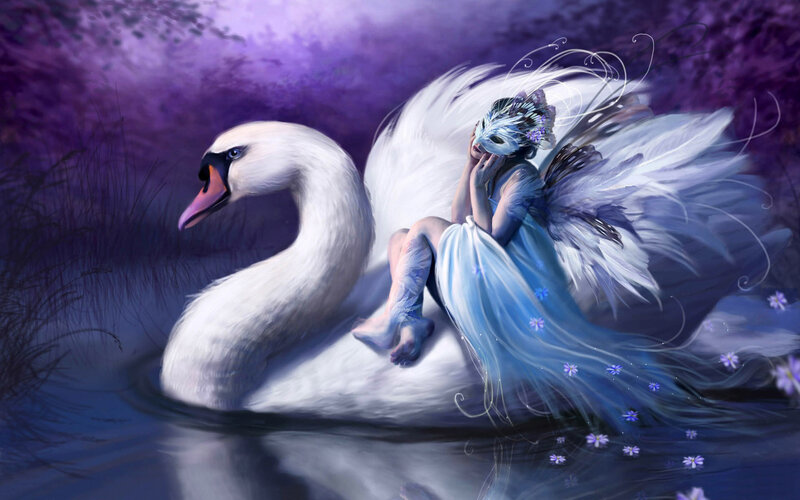 Fairy on Swan — Purple, Serene