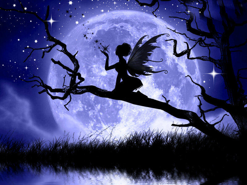 Fairy on Tree Branch — Blue, Serene