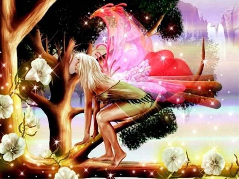 Fairy on Tree Branch — Pink