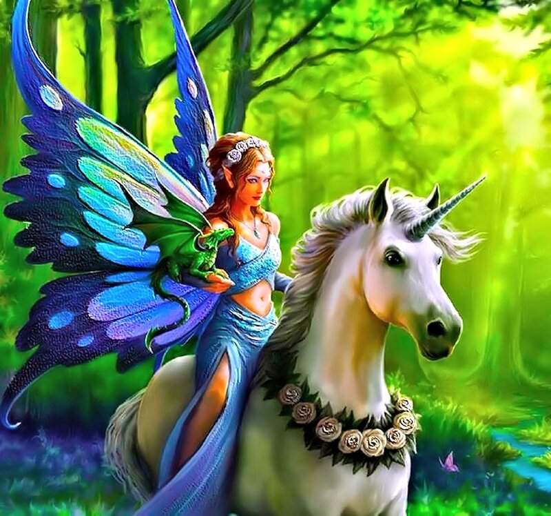 Fairy on Unicorn — Green, Serene, Afternoon