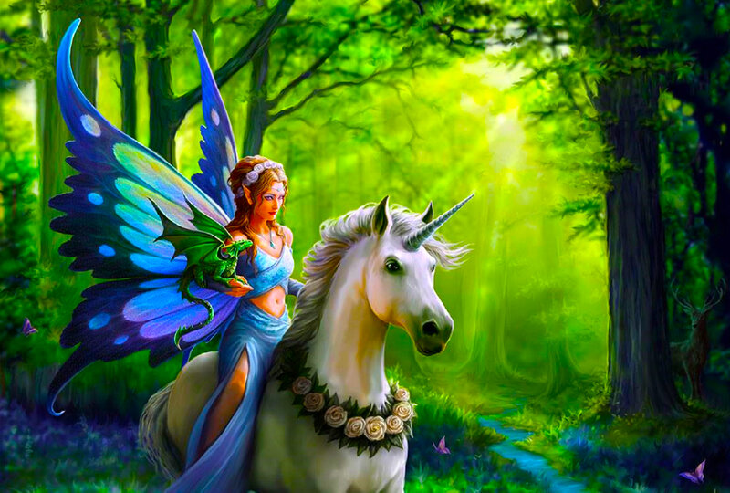 Fairy on Unicorn — Green, Serene