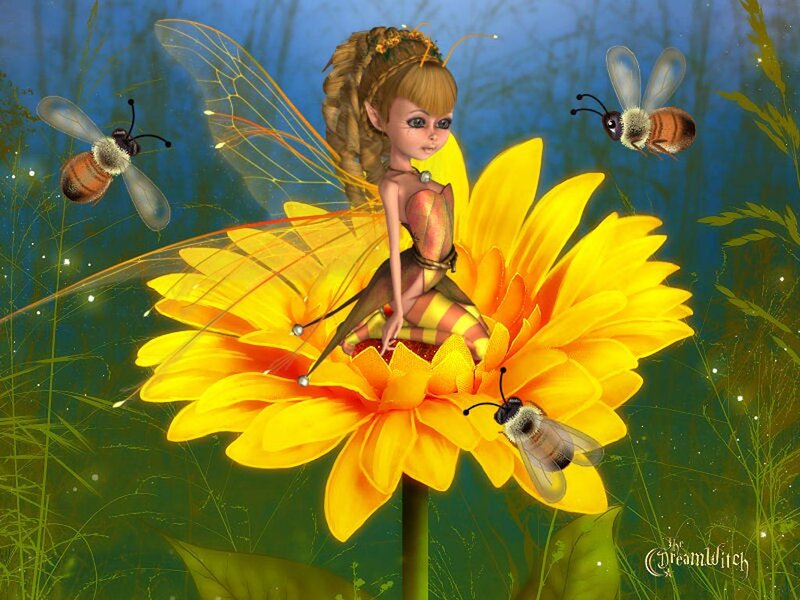 Fairy on Yellow Flower