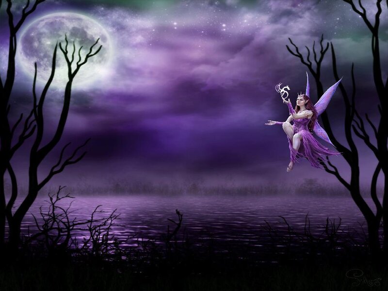 Fairy over a purple lake