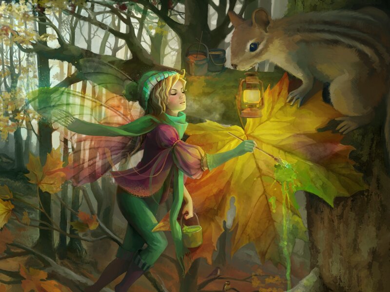 Fairy Painting Autumn Leaf