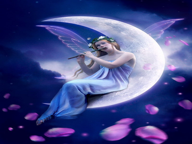 Fairy Playing Flute — Blue, Serene