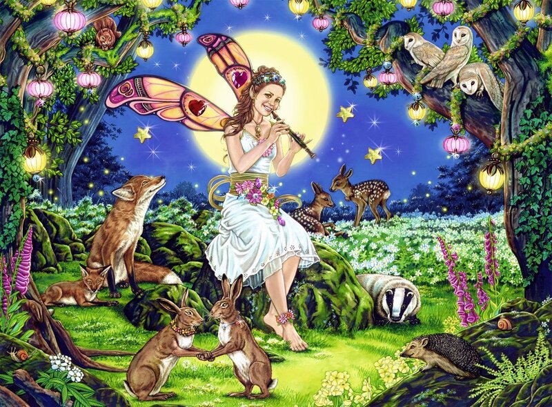 Fairy Playing Flute — Green, Serene, Night