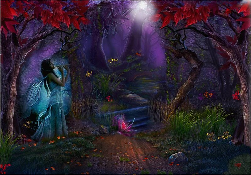 Fairy Playing Flute — Purple, Mystical