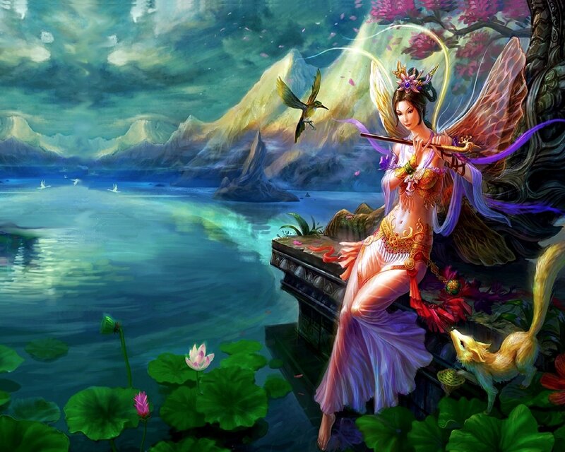 Fairy Playing Flute — Purple, Serene, Spring