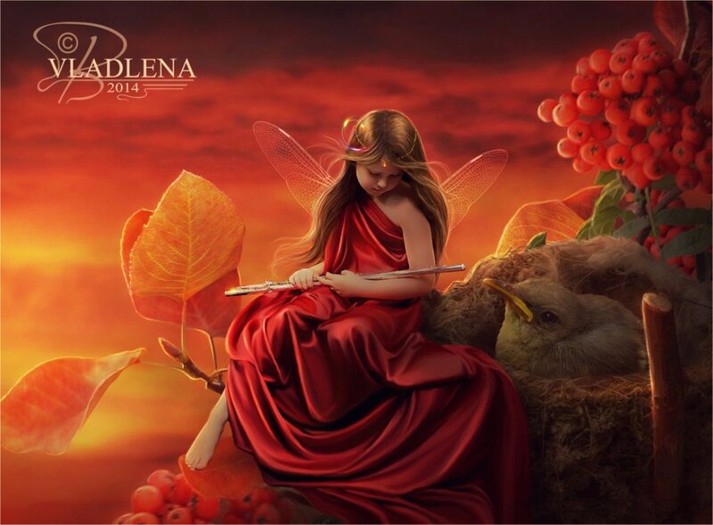Fairy Playing Flute — Red