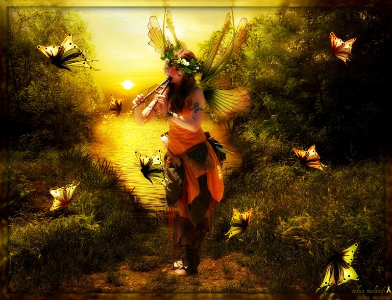 Fairy Playing Flute — Yellow
