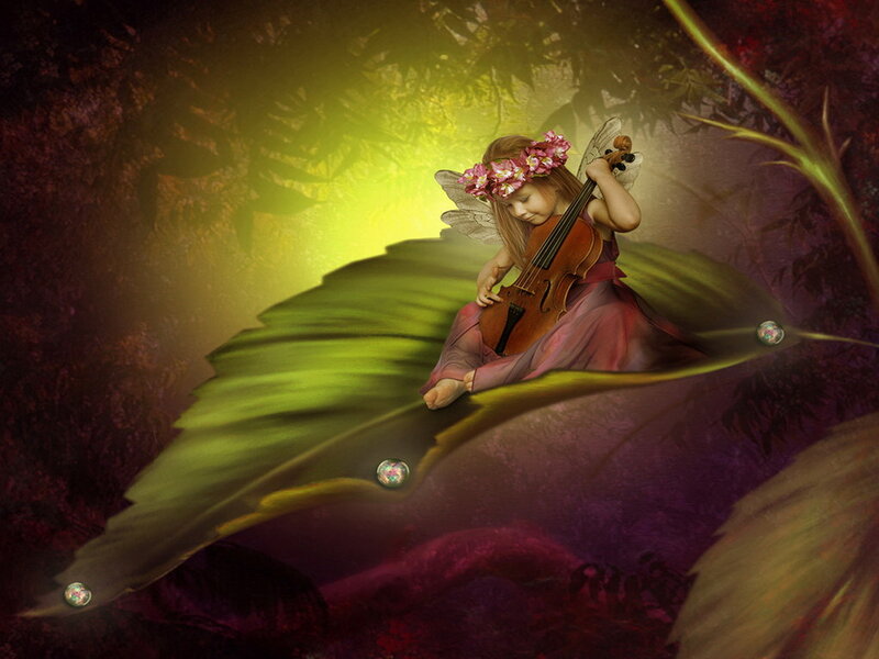 Fairy Playing Violin — Green, Serene