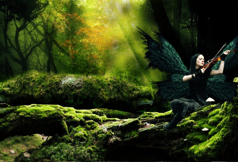 Fairy Playing Violin — Green