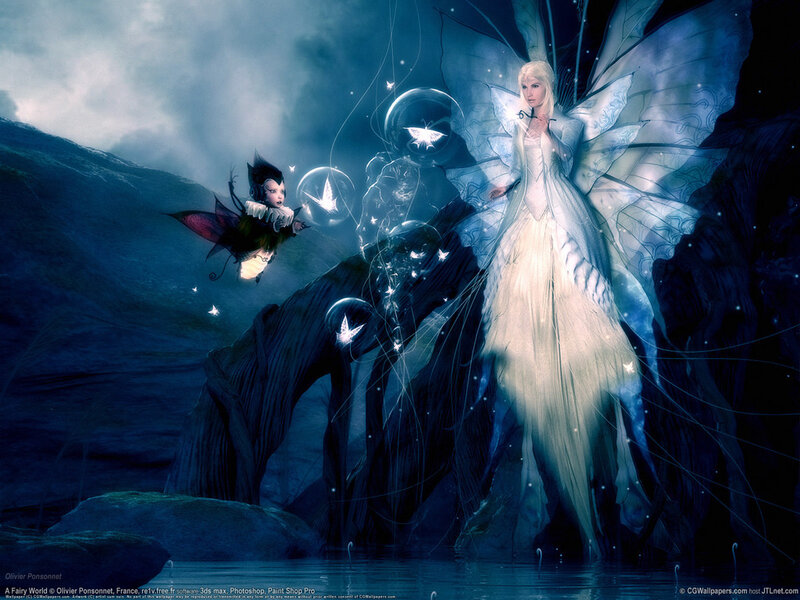 Fairy Queen and Sprite in a Moonlit Cave