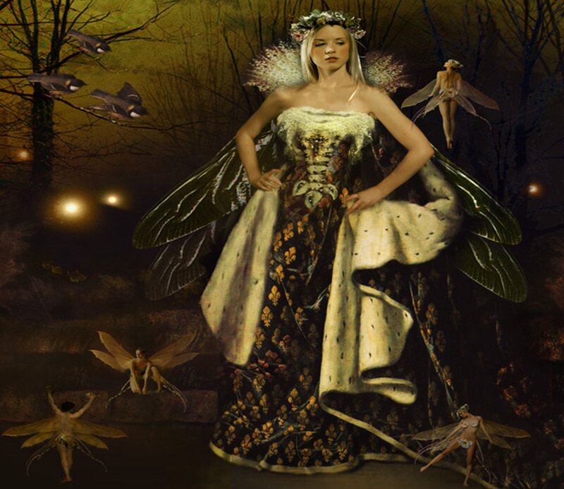 Fairy queen in a dark forest