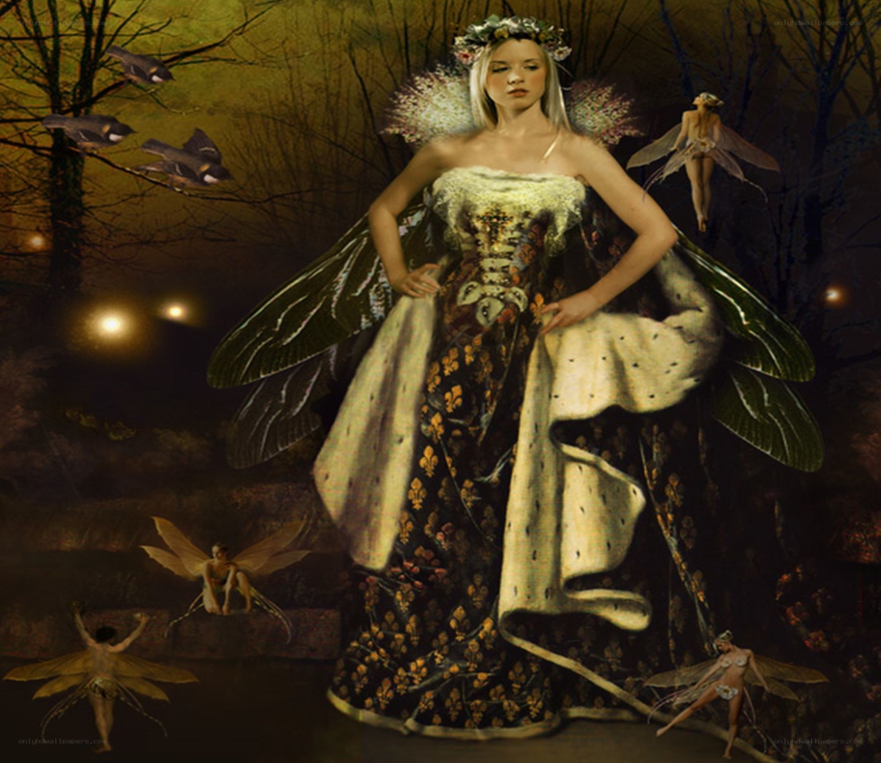 Fairy queen in a dark forest