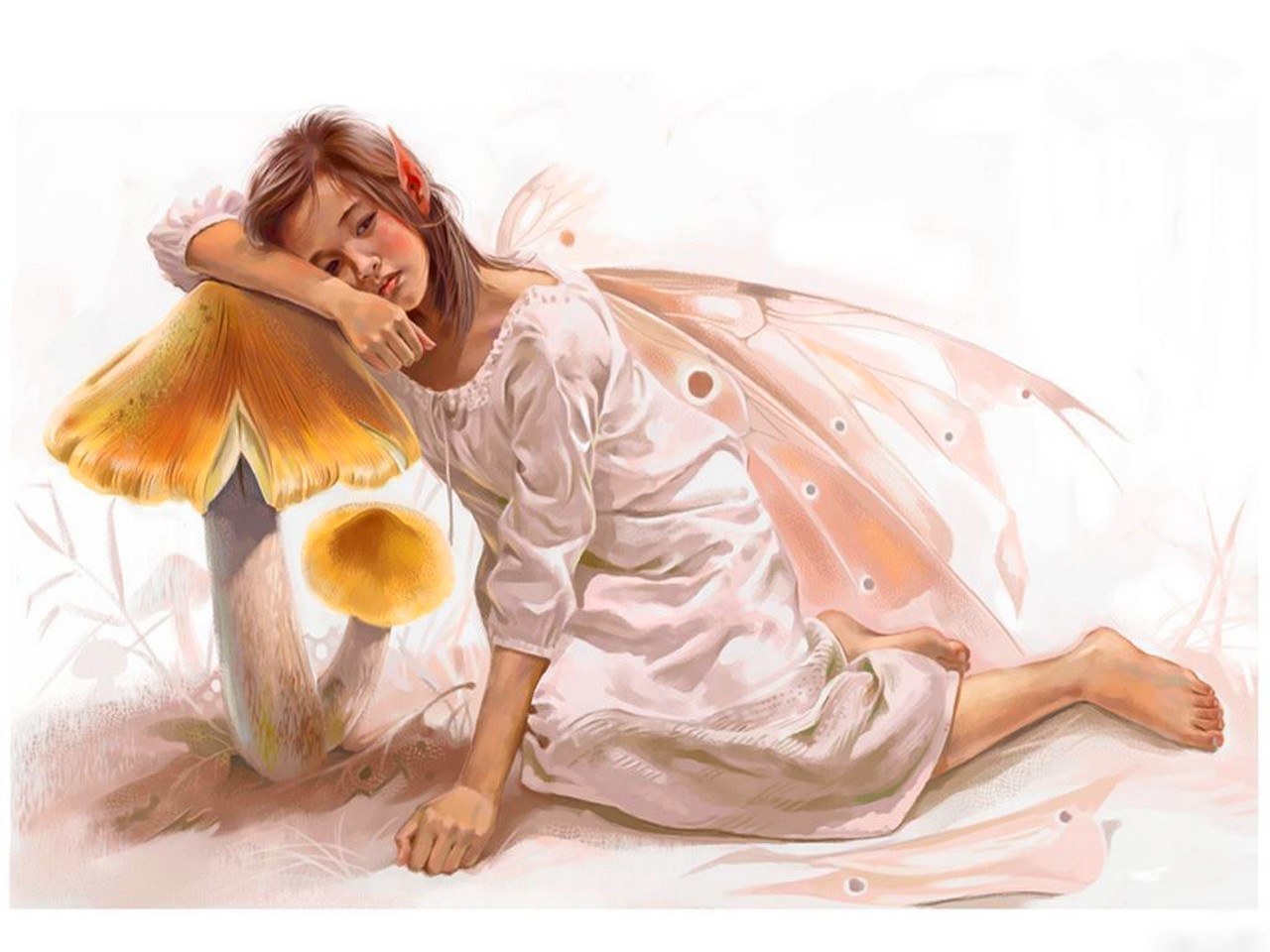 Fairy resting by a mushroom